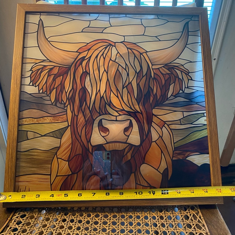 Open Road Brand Highland Cow framed acrylic Stained Glass-Style Cow Wall Art